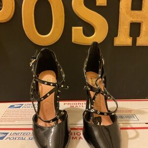 $15 FIRM Zara Black Patent Strappy Studded Pointed Pumps